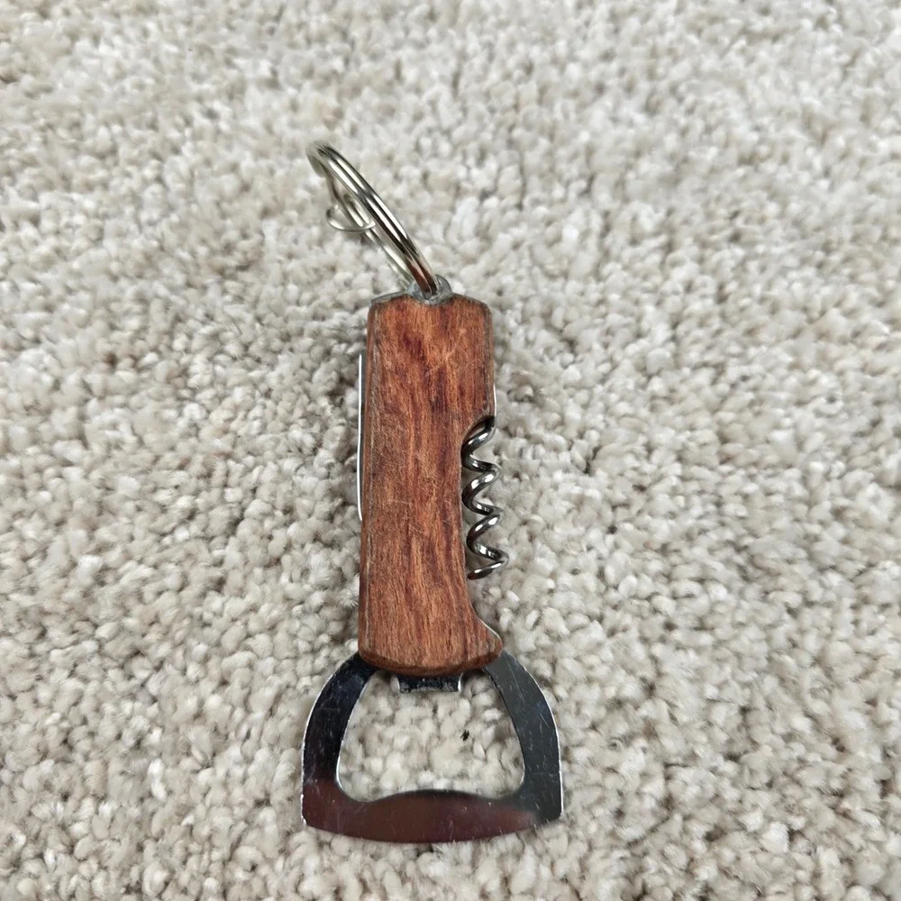 Unbranded Wine Opener Brown Wood Anguilla Souvenir Multi-Tool Keychain Corkscrew